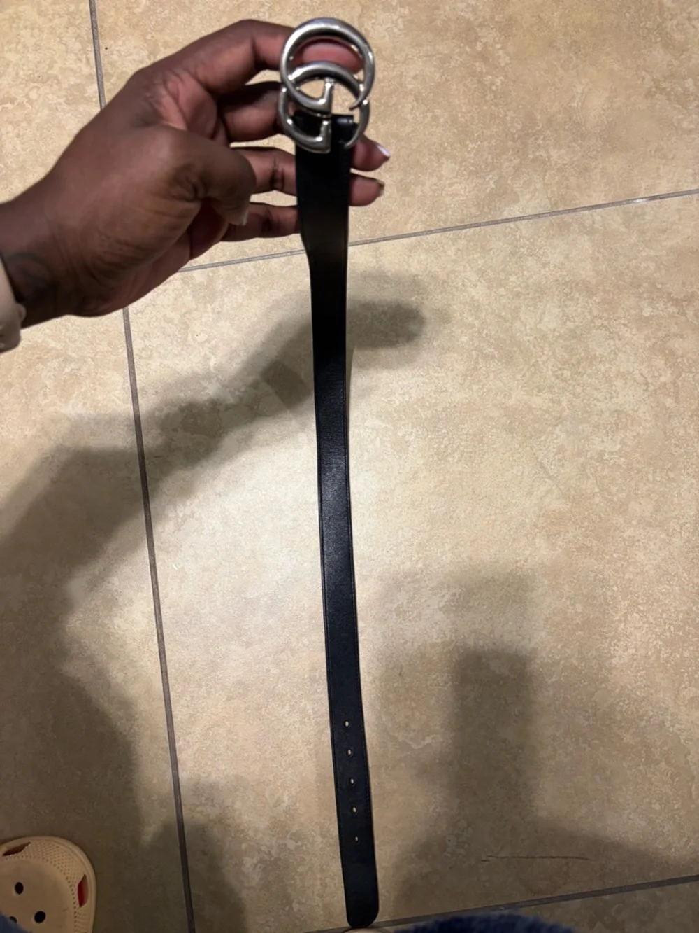 Kids Black Leather Gucci Belt with Interlocking Silver Buckle